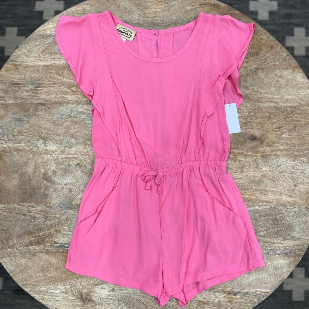 5/$20 NEW 10-12 Girls Rayon Flutter Sleeve Shorts Romper